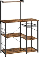 Boutique Home Baker’s Rack Microwave Stand or Utility Shelf with Wire Basket and 6 S-Hooks