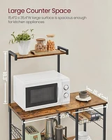 Boutique Home Baker’s Rack Microwave Stand or Utility Shelf with Wire Basket and 6 S-Hooks