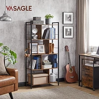 Boutique Home 5 Tiers Bookshelf with Open Compartments in Rustic Industrial Look