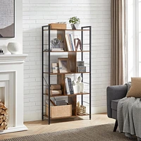 Boutique Home 5 Tiers Bookshelf with Open Compartments in Rustic Industrial Look