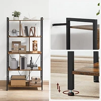 Boutique Home 5 Tiers Bookshelf with Open Compartments in Rustic Industrial Look