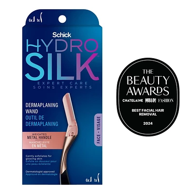 Outil de dermaplaning Schick Hydro Silk de style professionnel, 1 manche et 6 têtes de rechange 1 rasoir, 6 têtes de rechange