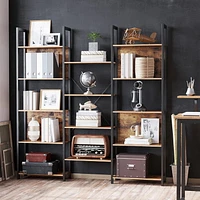 Boutique Home 5 Tier Large Bookshelf, Triple Wide Bookcase with 14 Storage Shelve in an Industrial Rustic Brown Style