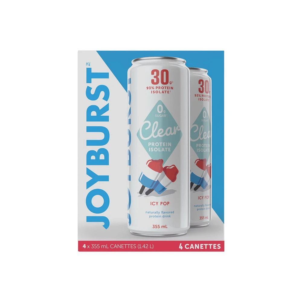 Joyburst Clear Protein Isolate Drink, Icy Pop, 4 x 355mL