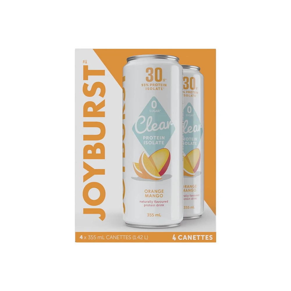 Joyburst Clear Protein Isolate Drink, Orange Mango, 4 x 355mL