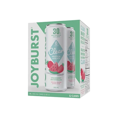 Joyburst Clear Protein Isolate Drink, Strawberry Watermelon, 4 x 355mL