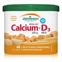 Jamieson Mega Cal Calcium 650 mg + D3 400 IU Soft Chews French Caramel Cream Flavour