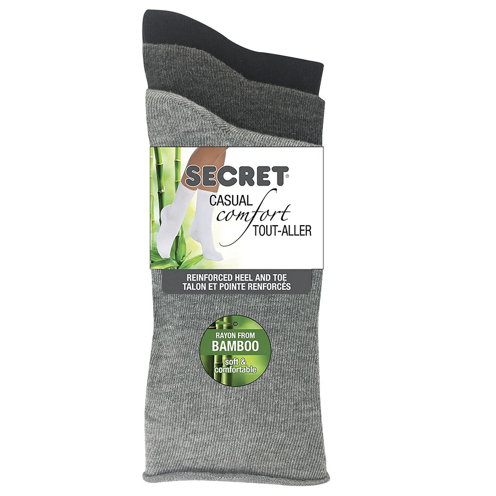 Secret® Bamboo Roll Top Crew Socks 3pk, Fits shoe sizes 6-10