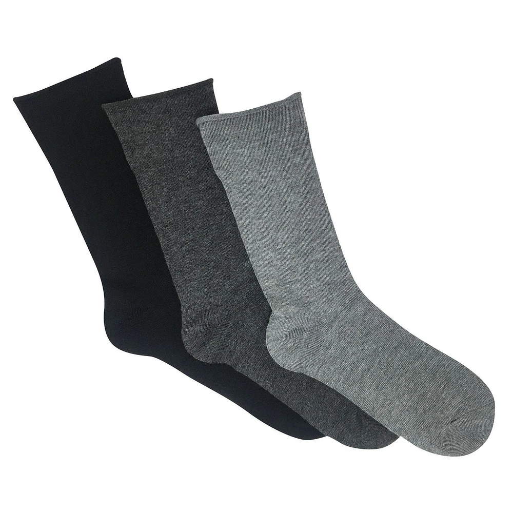 Secret® Bamboo Roll Top Crew Socks 3pk, Fits shoe sizes 6-10