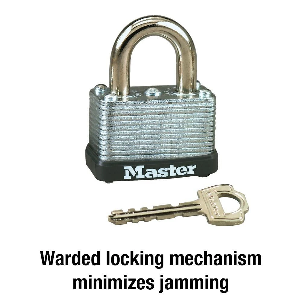 Master Lock 1-1/2” Laminated Steel Warded Padlock, 4 Pack; 8596Q