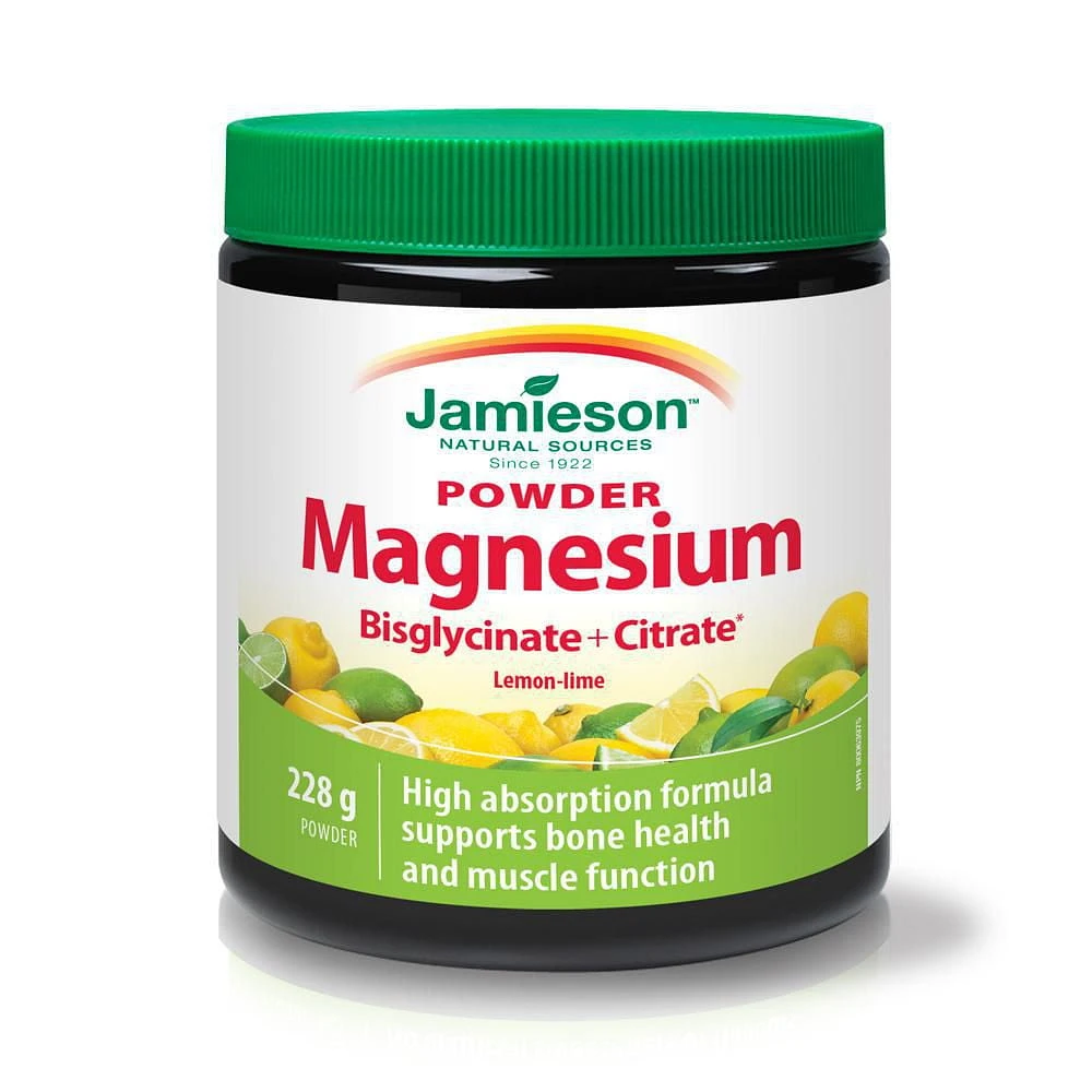 Jamieson Magnesium Bisglycinate Plus Citrate Lemon-Lime Flavour Powder, 228 g