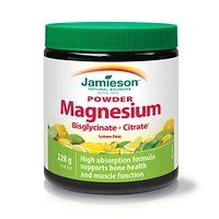 Jamieson Magnesium Bisglycinate Plus Citrate Lemon-Lime Flavour Powder, 228 g