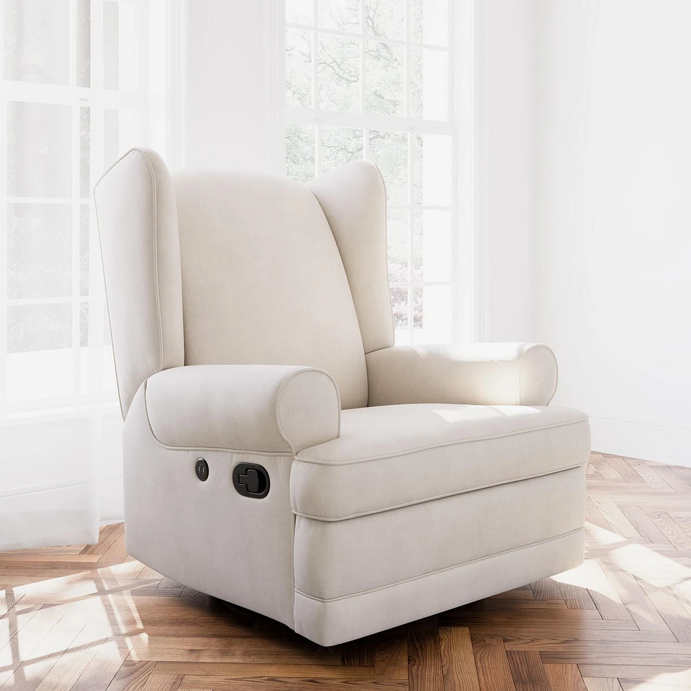 Storkcraft Serenity Wingback Upholstered Recline Glider with USB