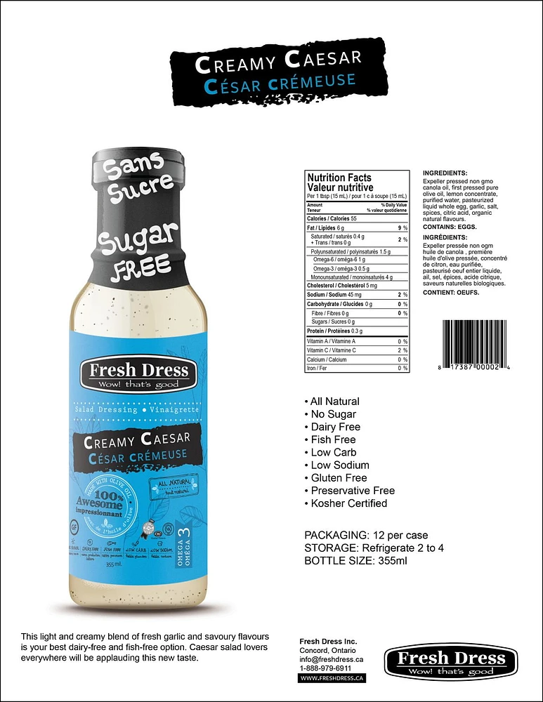 Dressing Creamy Caesar SF, Salad Dressing