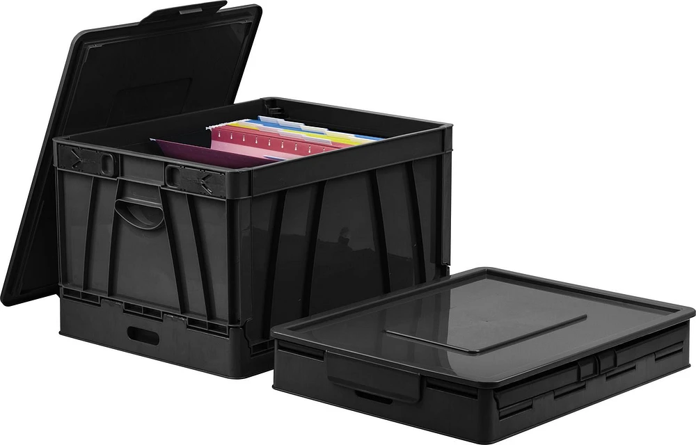 Storex Folding Storage Cube with Lid, Black, 2-Pack