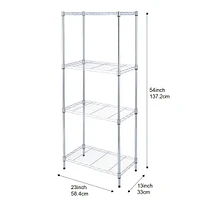 MAINSTAYS Étagère en fil métallique à 4 niveaux, support de rangement en métal, organisateur réglable, parfait pour le garde-manger, salle de bain, cuisine, organisation de placard, Style de taille étroite Taille du produit assemblé :58.42x33x137.16H cm; Finition: Chrome