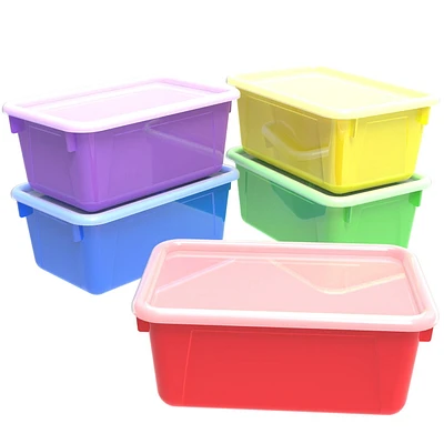 Storex Small Cubby Bin with Cover, Assorted Colors, 5-Pack