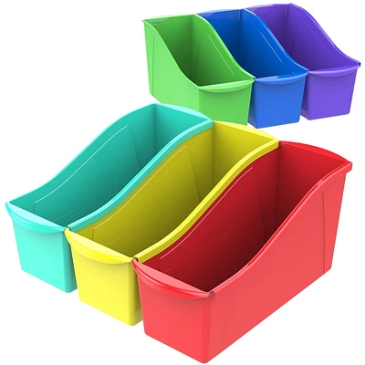 Storex Large Book Bin, Assorted Colors, 6-Pack