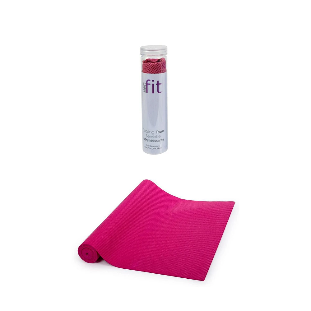 Bodico Non-Slip Yoga Mat and Super Cooling Towel Set for Fitness, Pink