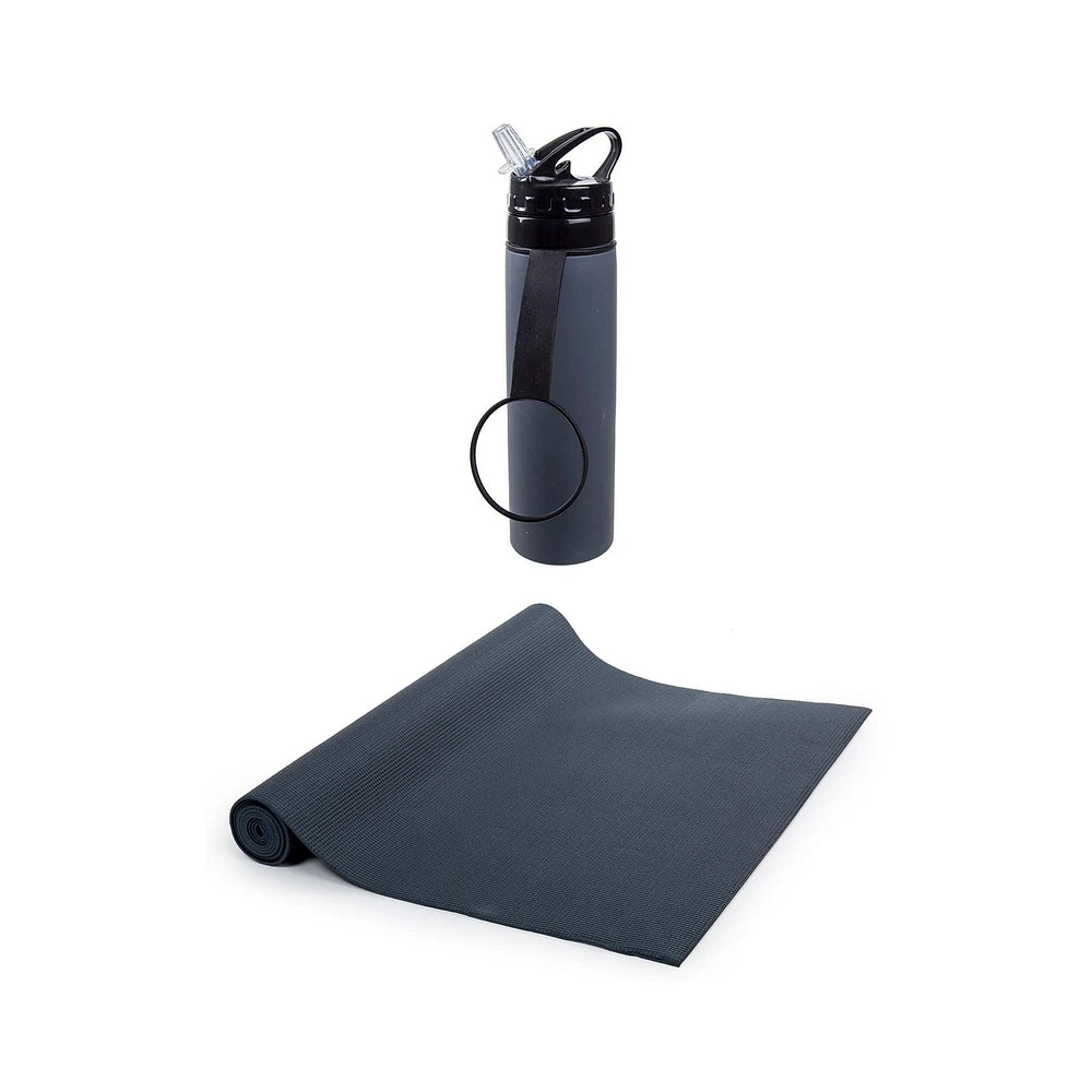 Bodico Non-Slip Yoga Mat and Silicone Sports Water Bottle Set, Black