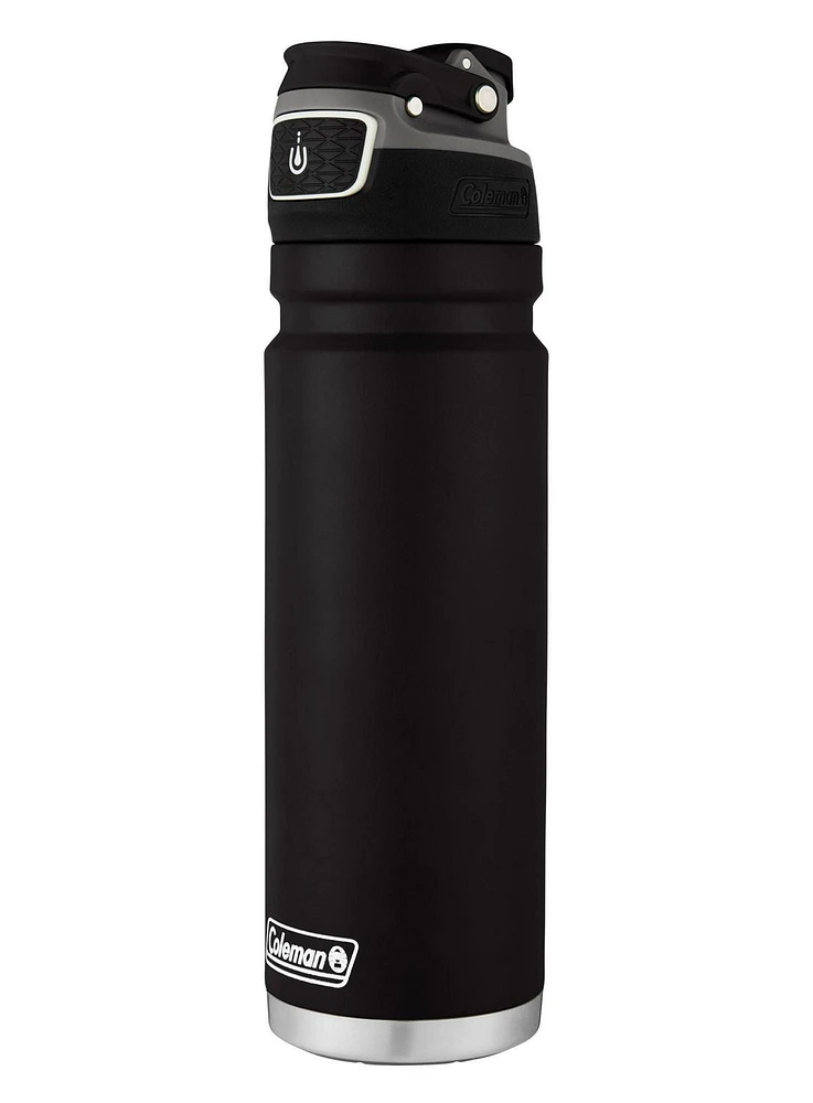 Coleman FreeFlow AUTOSEAL Stainless Steel Water Bottle, Black, BPA-Free, 24oz (709 mL)