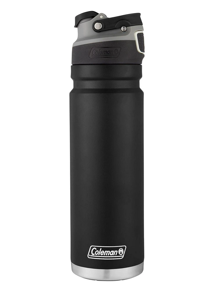 Coleman FreeFlow AUTOSEAL Stainless Steel Water Bottle, Black, BPA-Free, 24oz (709 mL)