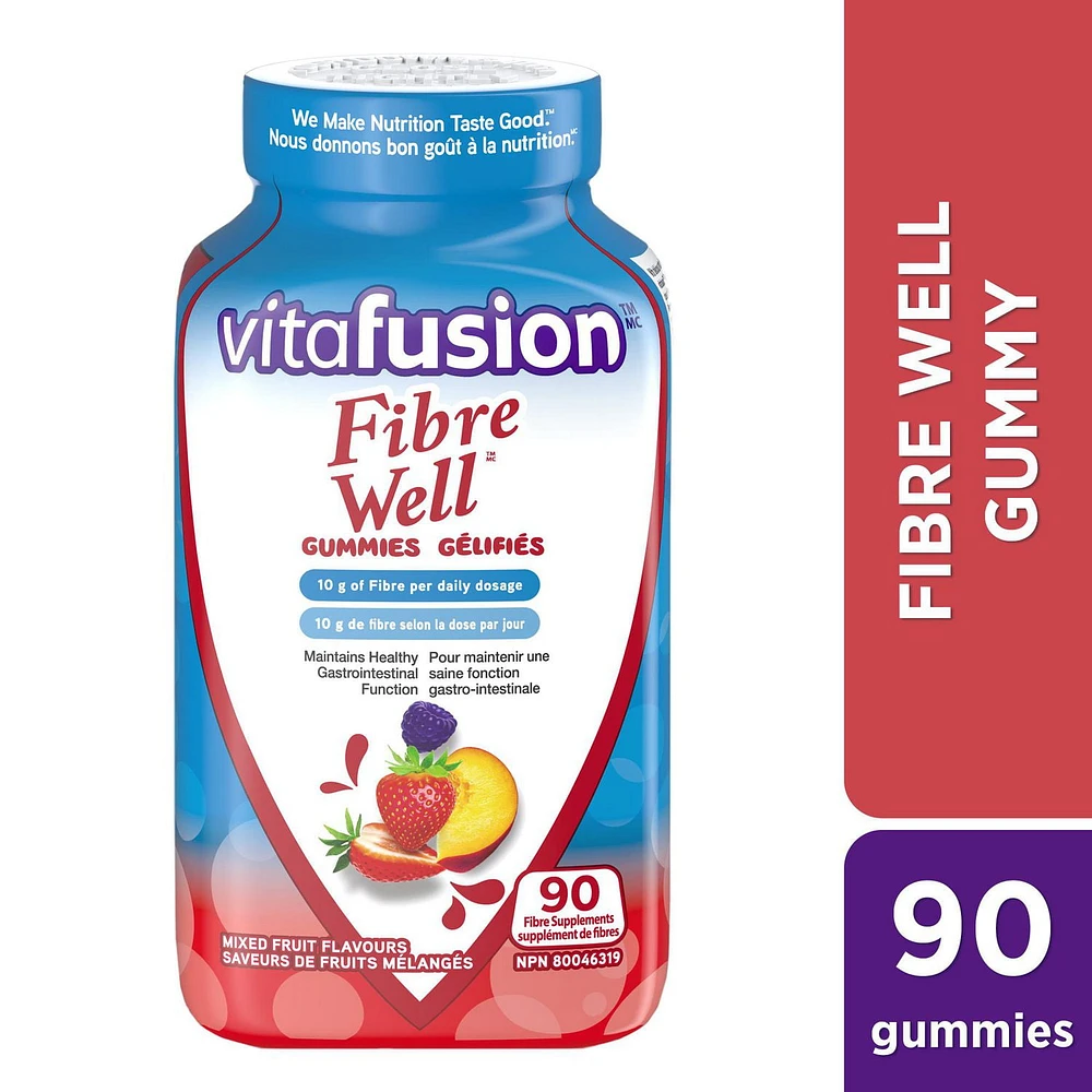 Supplément de fibres gelifiés Fibre Well de Vitafusion pour adultes 90 gelifiés, saveur naturelle