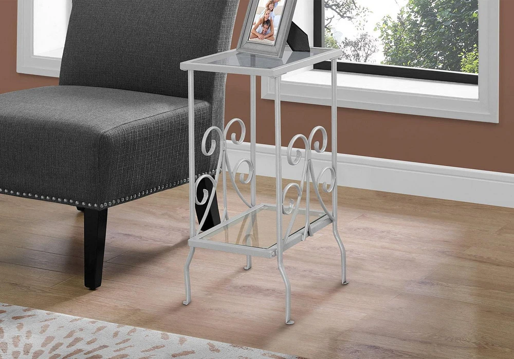 Monarch Specialties Accent Table, Side, End, Nightstand, Lamp, Living Room, Bedroom, Metal, Tempered Glass, Grey, Transitional