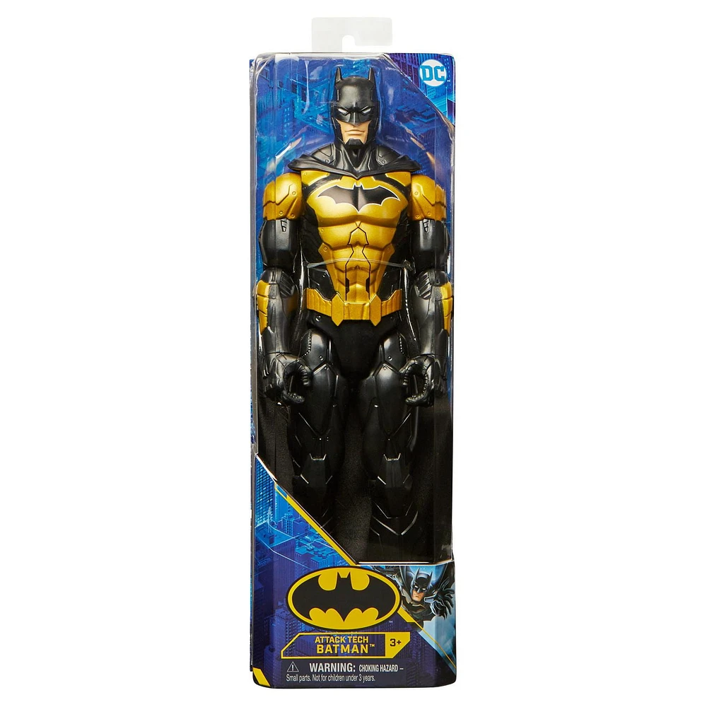 Batman, Figurine articulée Attack Tech Batman de 30 cm (costume noir), Jouets pour garçons et filles à partir de 3 ans