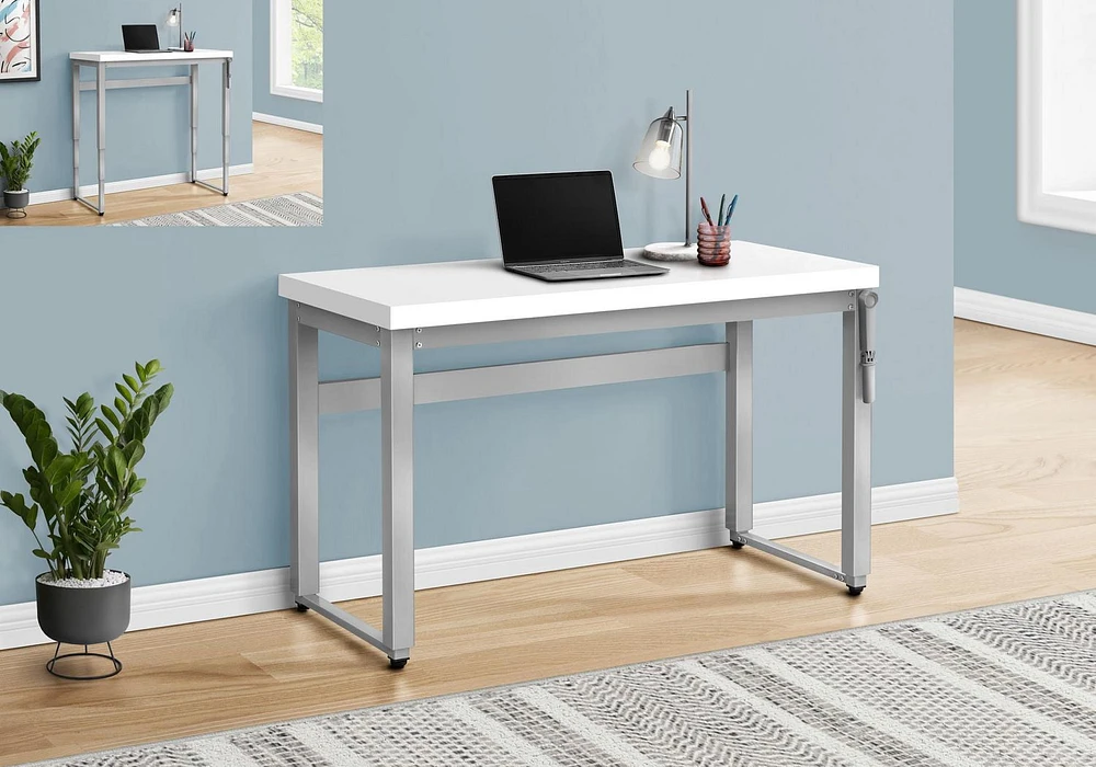 Monarch Specialties Computer Desk, Home Office, Standing, Adjustable, 48"l, Work, Laptop, Metal, Laminate, White, Grey, Contemporary, Modern