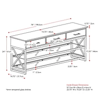 CorLiving Houston Oak Wood Veneer TV Bench with Glass Shelves for TVs up to 90"