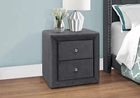 Monarch Specialties Bedroom Accent, Nightstand, End, Side, Lamp, Storage Drawer, Bedroom, Upholstered, Velvet, Grey, Transitional