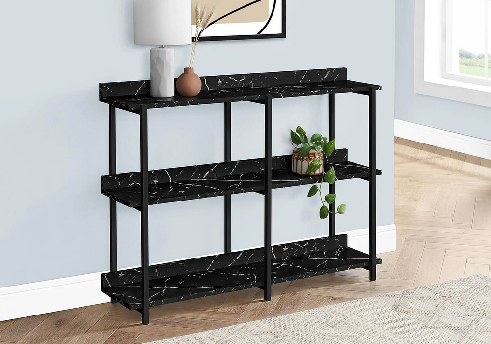 Monarch Specialties Accent Table, Console, Entryway, Narrow, Sofa, Living Room, Bedroom, Metal, Laminate, Black Marble Look, Contemporary, Modern