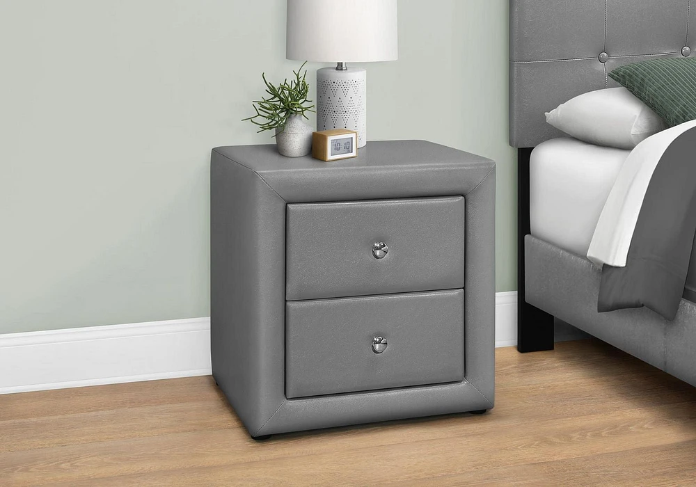 Monarch Specialties Bedroom Accent, Nightstand, End, Side, Lamp, Storage Drawer, Bedroom, Upholstered, Pu Leather Look, Grey, Transitional