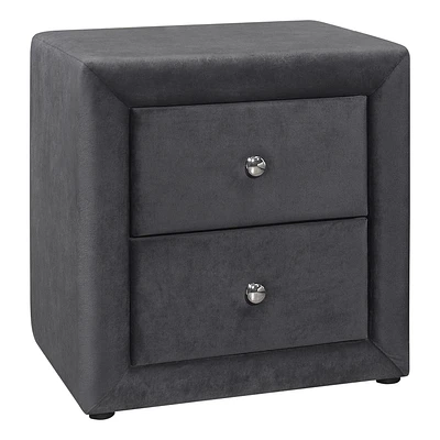 Monarch Specialties Bedroom Accent, Nightstand, End, Side, Lamp, Storage Drawer, Bedroom, Upholstered, Velvet, Grey, Transitional