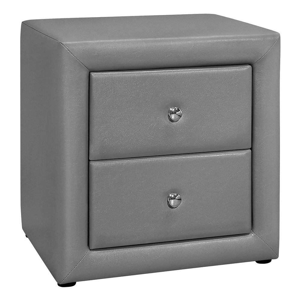 Monarch Specialties Bedroom Accent, Nightstand, End, Side, Lamp, Storage Drawer, Bedroom, Upholstered, Pu Leather Look, Grey, Transitional