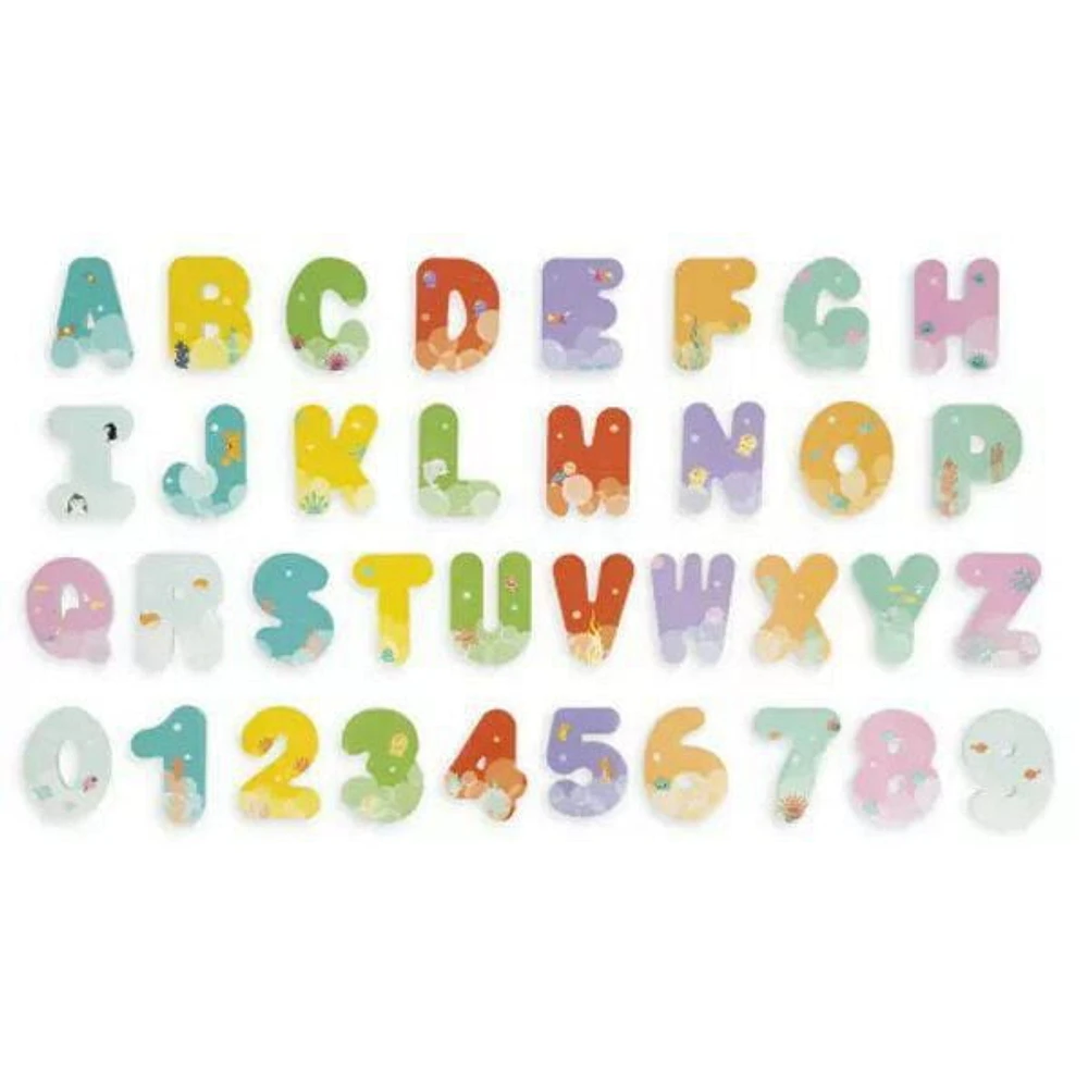 Janod Bath Time Letters and Numbers - Educational Foam Bathtime Toys for Toddlers - Discovery and Early-Development - From 2 years - Multilingual - <br>347093