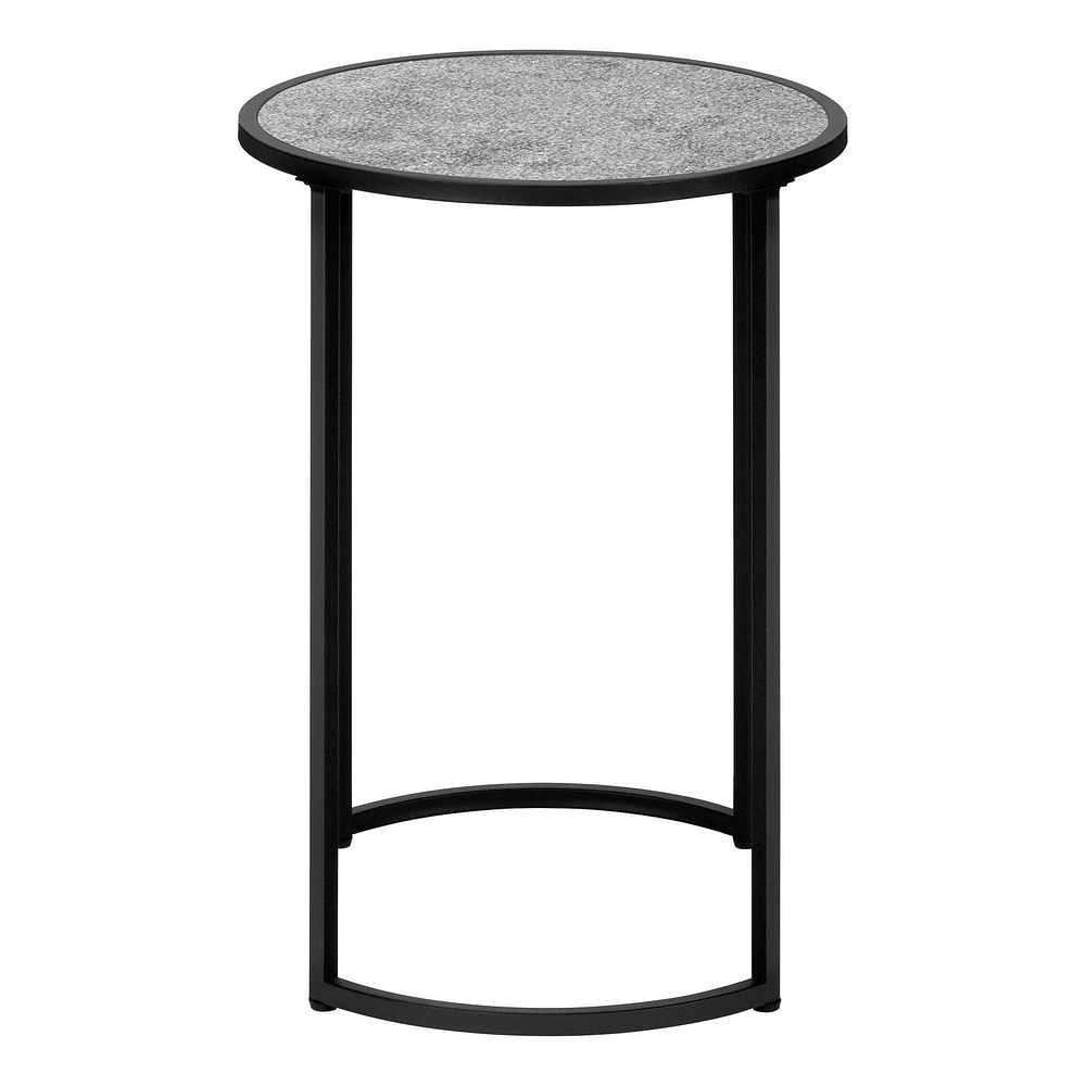 Monarch Specialties Accent Table, Side, Round, End, Nightstand, Lamp, Living Room, Bedroom, Grey Laminate, Black Metal, Contemporary, Modern