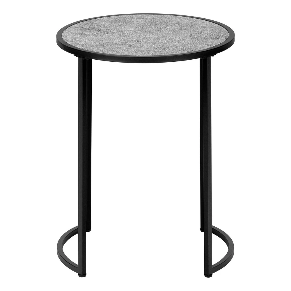 Monarch Specialties Accent Table, Side, Round, End, Nightstand, Lamp, Living Room, Bedroom, Grey Laminate, Black Metal, Contemporary, Modern