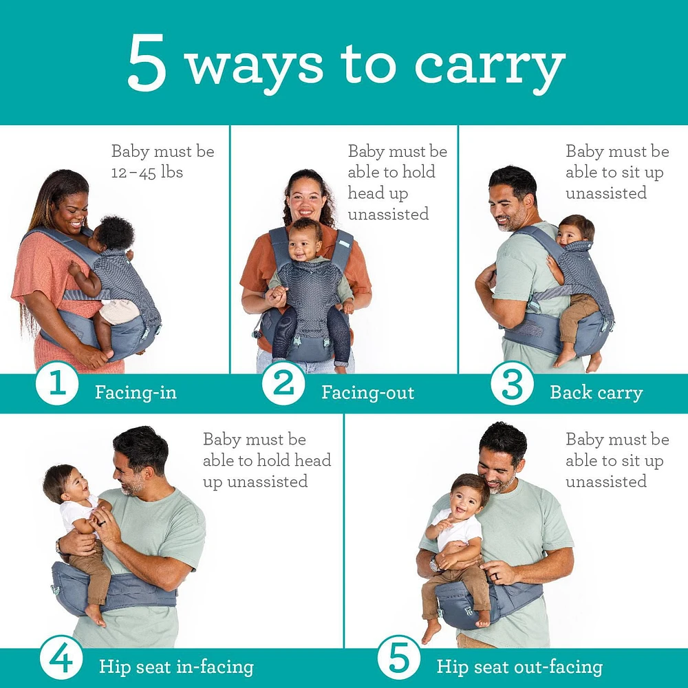 Hip Rider Plus 5-in-1 Hip Seat Carrier, 5-in-1 carrier for maximum flexibility