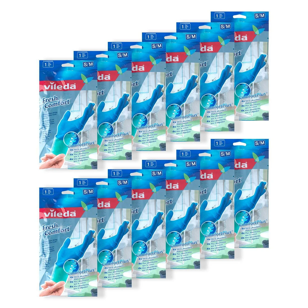 Vileda Fresh Comfort Gloves, Small/Medium Size, 12-pack
