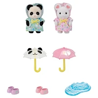 Calico Critters Nursery Friends - Rainy Day Duo, Set of 2 Collectible Figures With Accessories, 2 Figures with Accessories