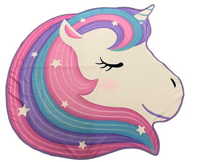 100% Polyester Unicorn Shaped Novelty Beach Towel. 58" x 58"