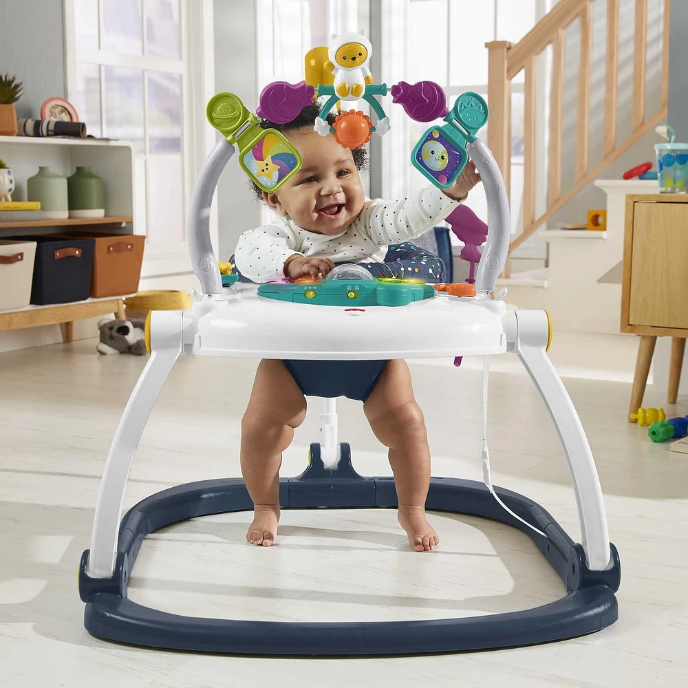 Fisher-Price Baby Bouncer Activity Center Jumperoo SpaceSaver with Lights & Sounds, Astro Kitty, Ages 0-12M