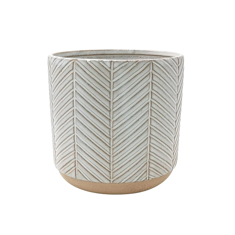 7" CHEVRON TAN, 7" CHEVRON TAN STONEWARE PLANTER