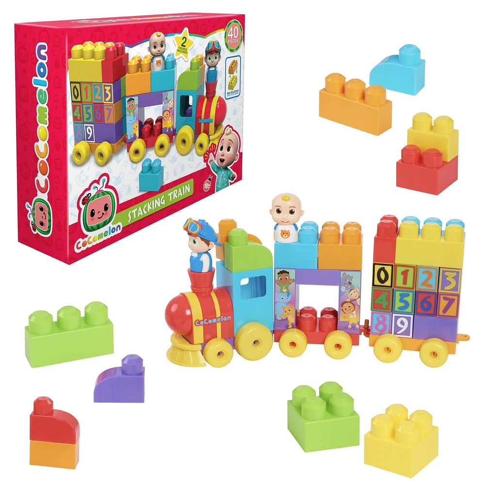 CoComelon Stacking Train, 40 Piece Large Building Block Set Includes JJ and TomTom Figures, Color and Number Recognition, CoComelon Stacking Train