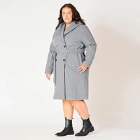 Devoted Women’s Plus size Knee length belted hooded coat, Belted hooded coat