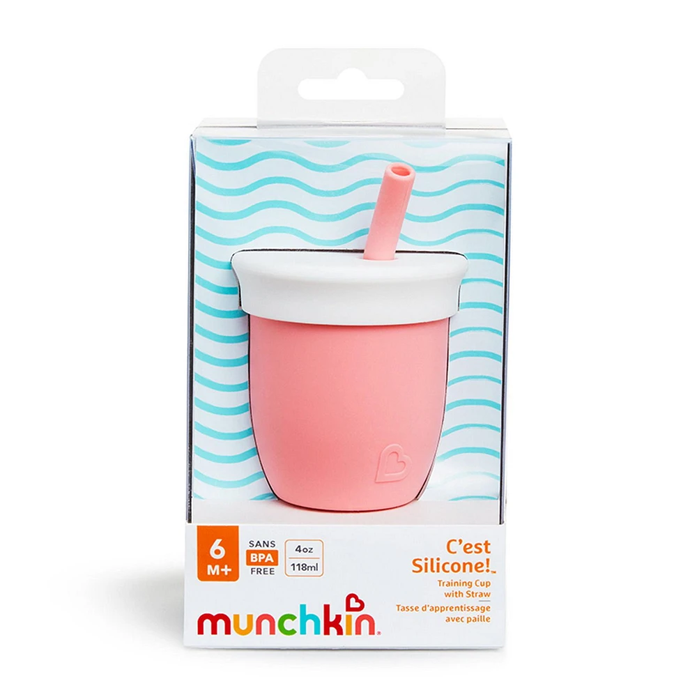 Munchkin C’est Silicone! Open Training Cup with Straw for Babies and Toddlers 6 months+, 4 Ounce, A taste of that bottle-free life!