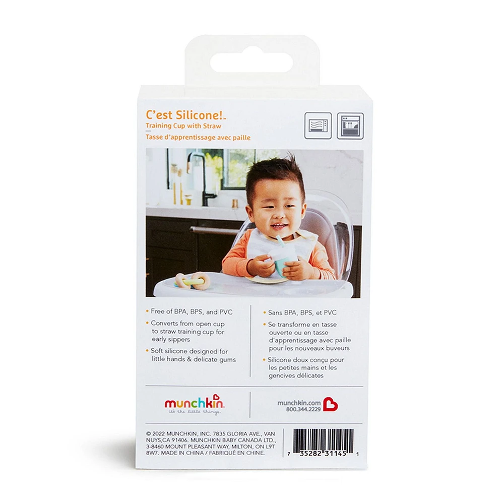 Munchkin C’est Silicone! Open Training Cup with Straw for Babies and Toddlers 6 months+, 4 Ounce, A taste of that bottle-free life!