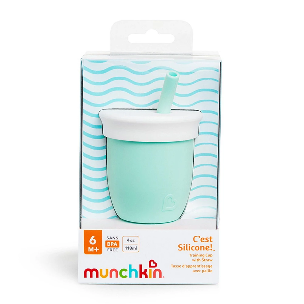 Munchkin C’est Silicone! Open Training Cup with Straw for Babies and Toddlers 6 months+, 4 Ounce, A taste of that bottle-free life!